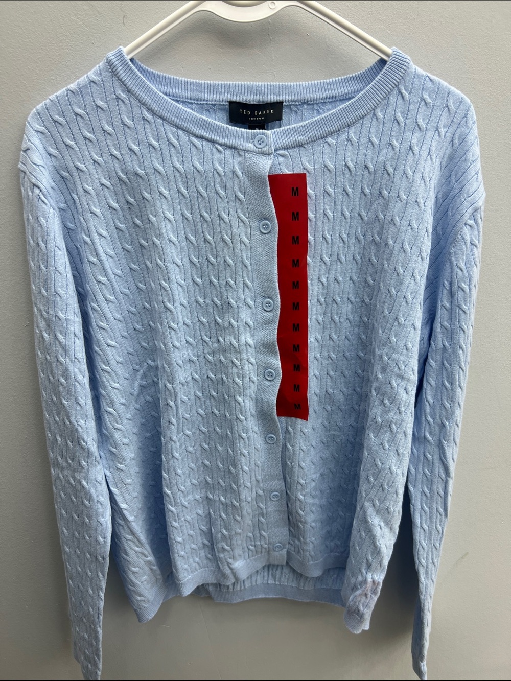 Ted Baker Pale Blue Cable Knit Button-Front Cardigan